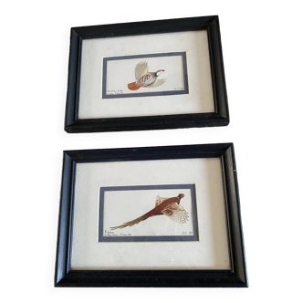 Watercolors signed Didier Chavigny "Red Partridge and Pheasant" dated and certified on the back