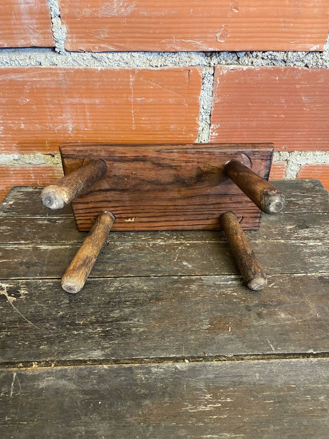 Brutalist Footstool Vintage Chalet Old Solid Wood #D62