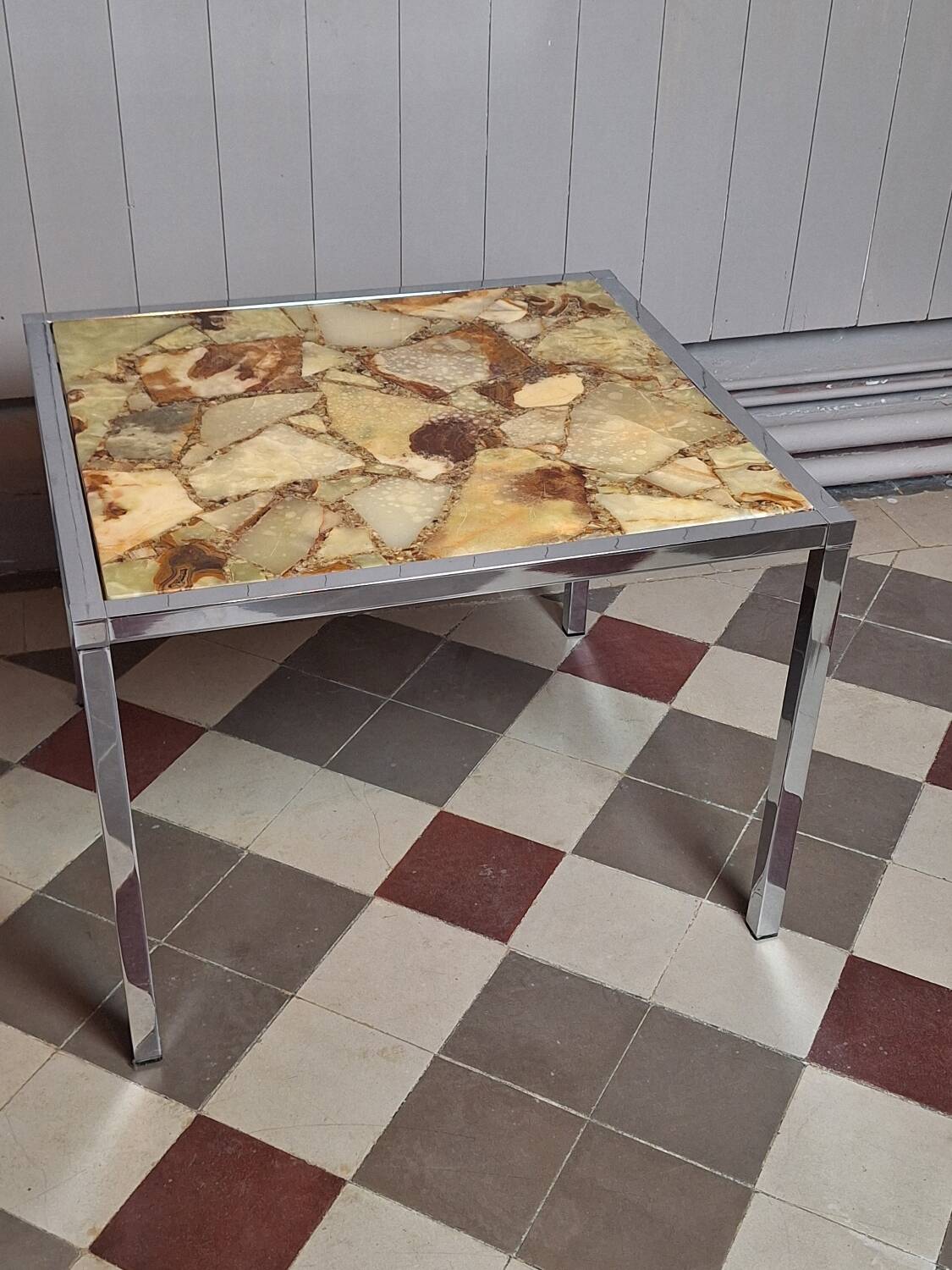 Marble and stainless steel coffee table