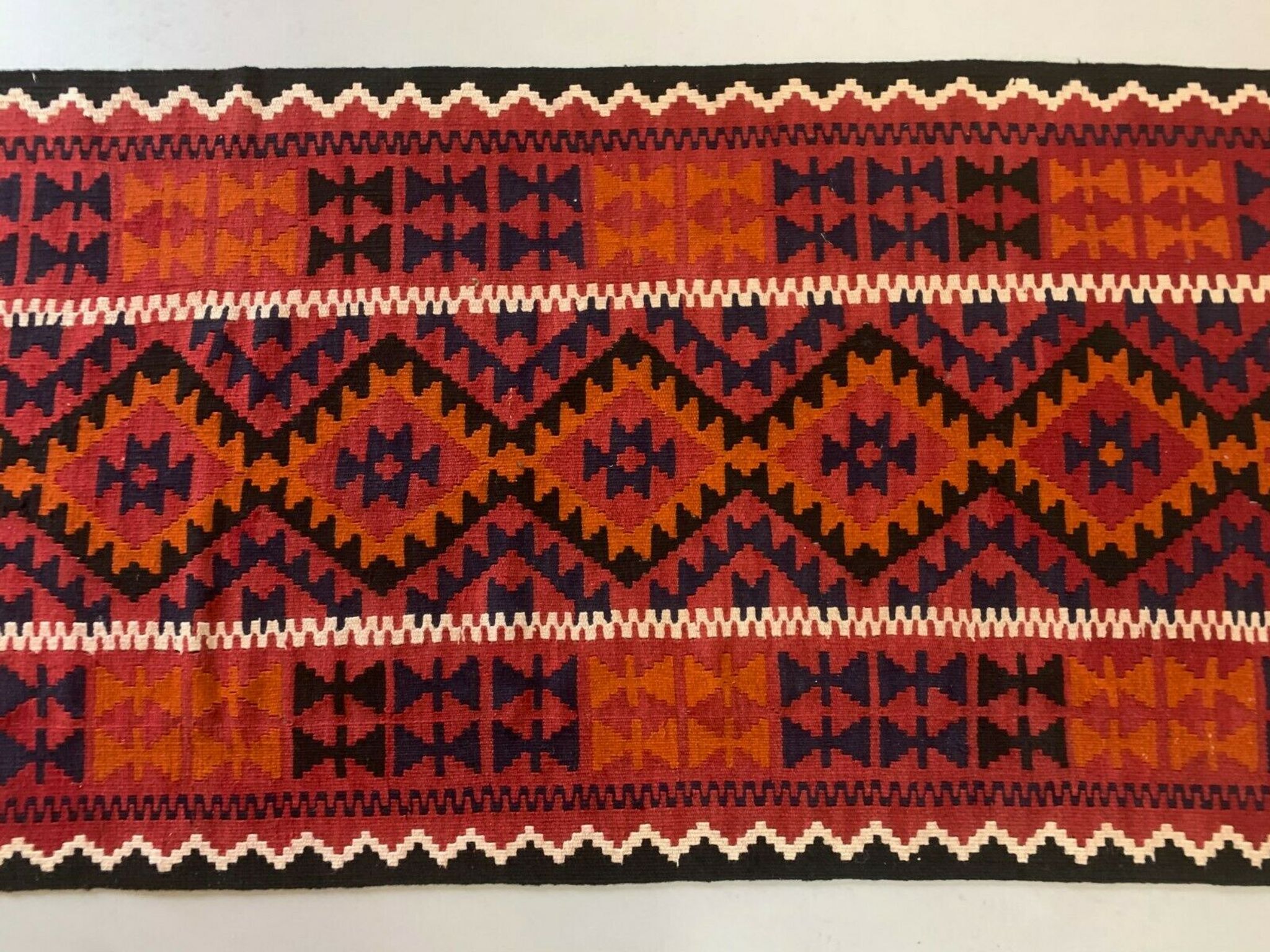 Afghan narrow Kilim Runner 384x94 cm, shabby chic, vintage decor kelim rug