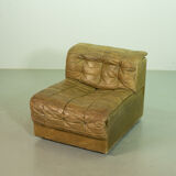 De Sede DS11 Olive Green Patched Leather Modular Sofa, 6 Elements. 1970s