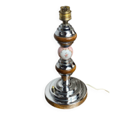 Lamp base in chrome metal, porcelain and wood.