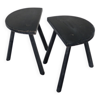 Pair of vintage stools painted black - Half-moon seat