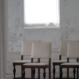 Set of 6 Swedish Grace dining chairs in birch with new upholstery, 1920s.