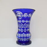 Vase bleu cobalt en cristal de plomb taillé à la main par caesar crystal bohemiae co, années 1980