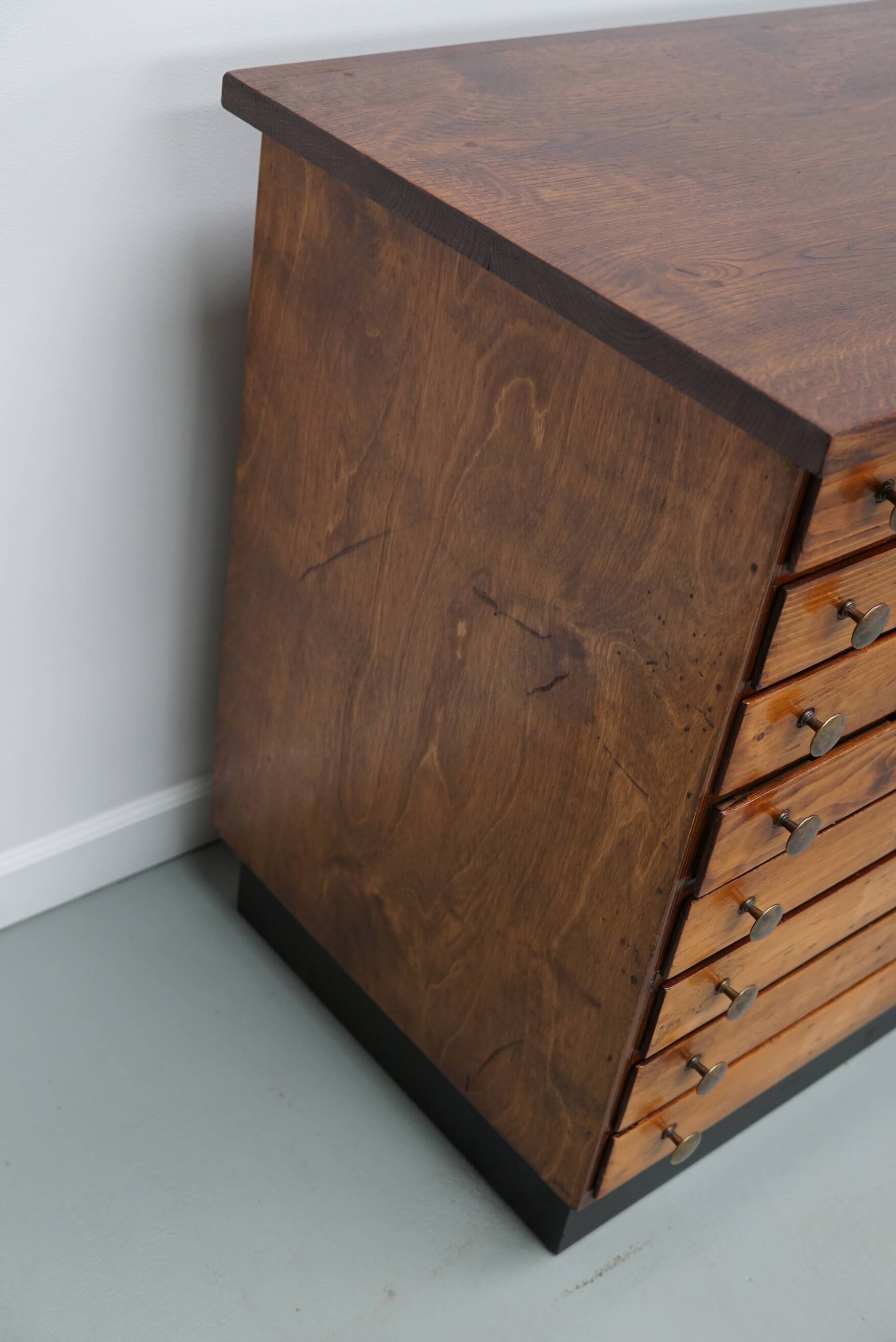 Vintage German pine and oak apothecary cabinet, 1950s