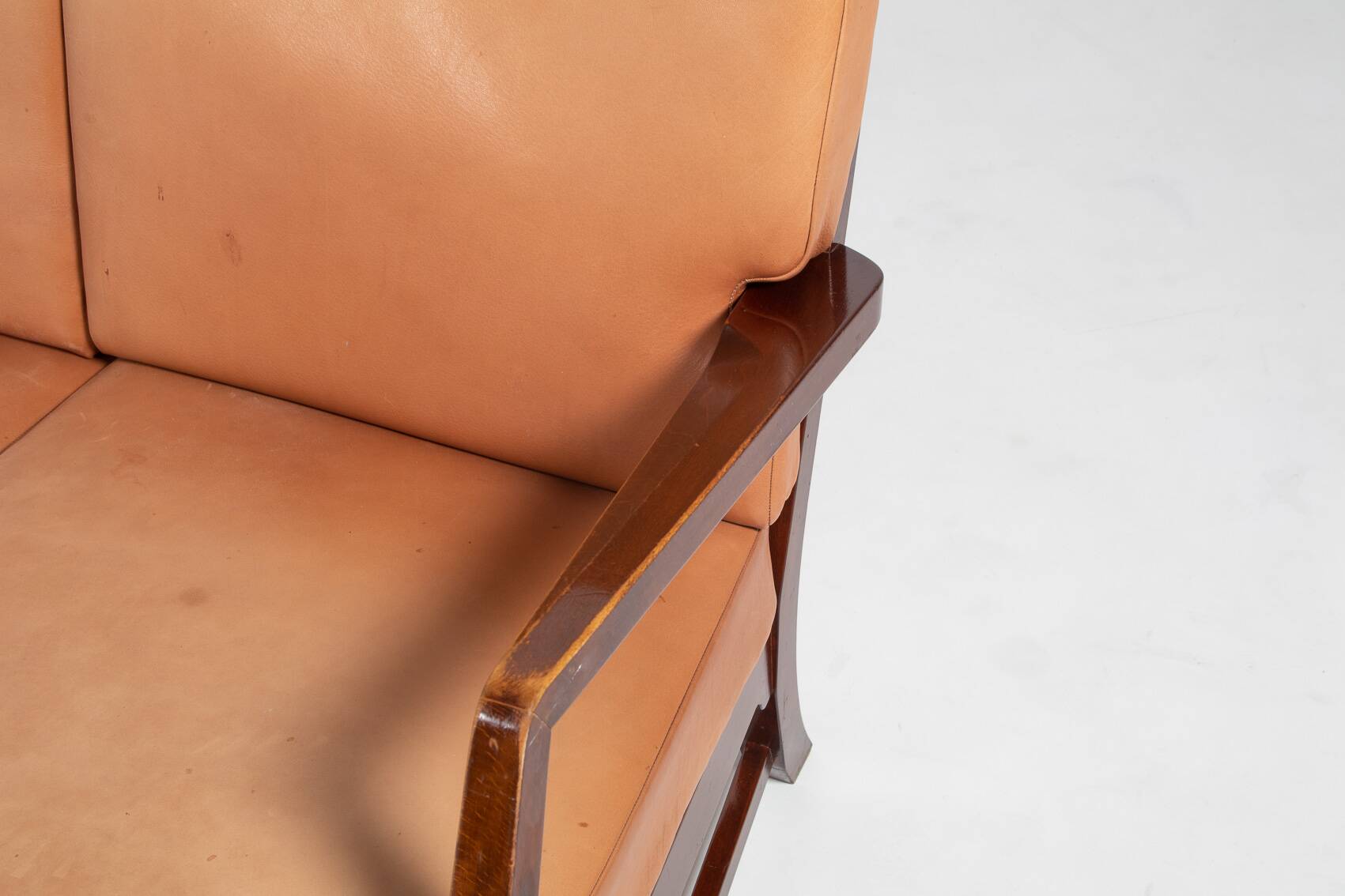 Mid-Century Danish Modern 3-seats sofa with cognac leather cushions