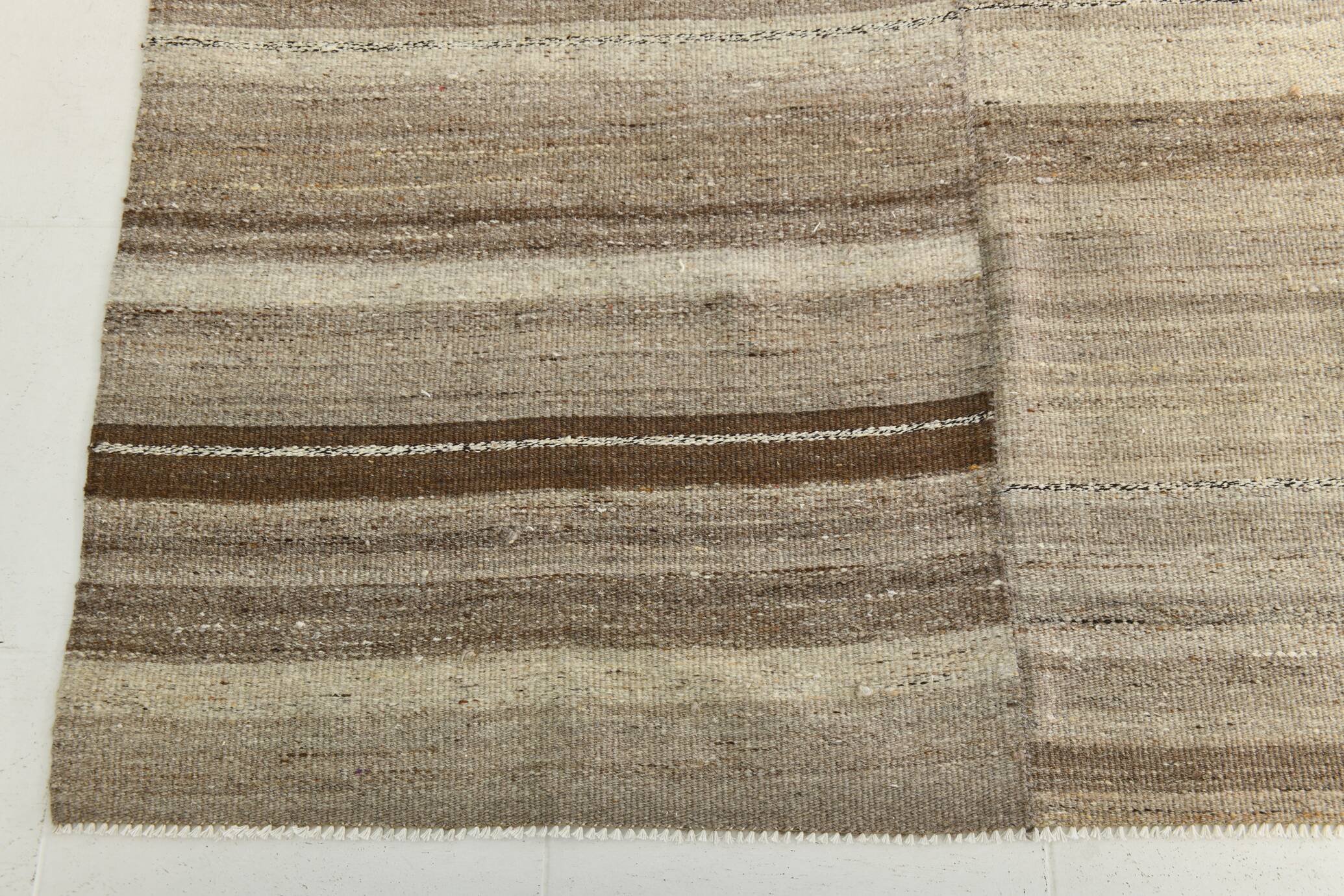 8x10 Kilim Brown & Cream Contemporary Kilim Rug, 233x293Cm