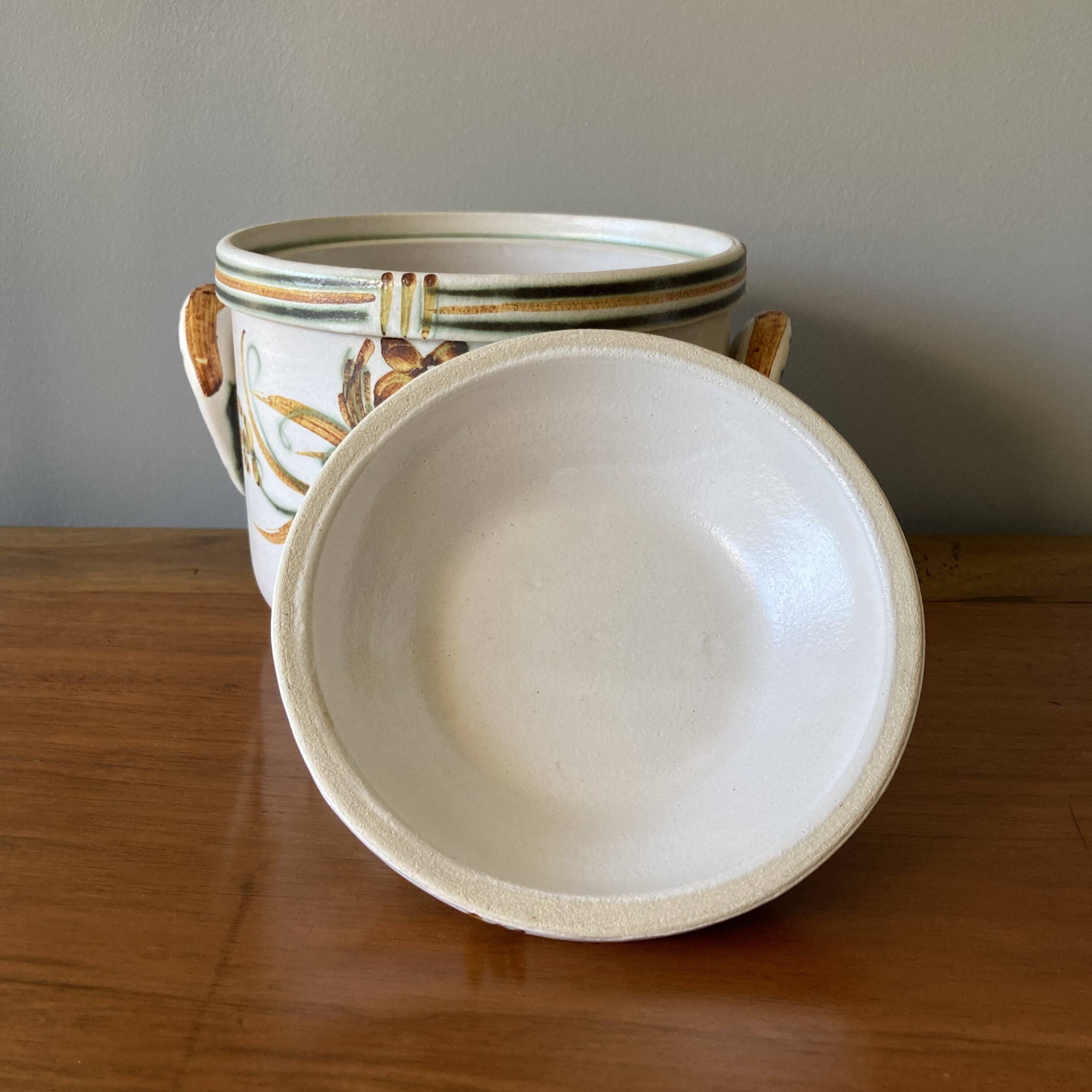 Vintage pot holder or flower pot in enamelled sandstone from Quimper by Keraluc