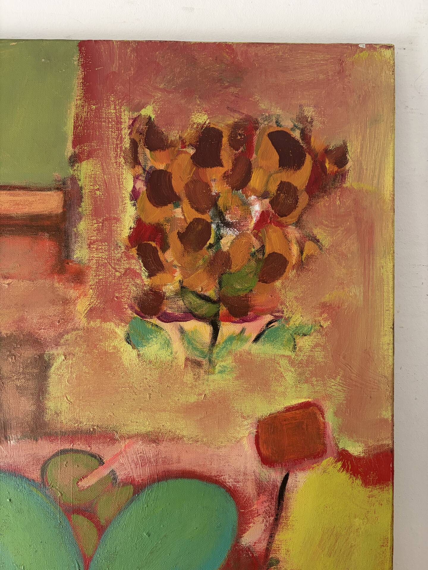 Still life in the living room, oil on canvas signed Banyan.