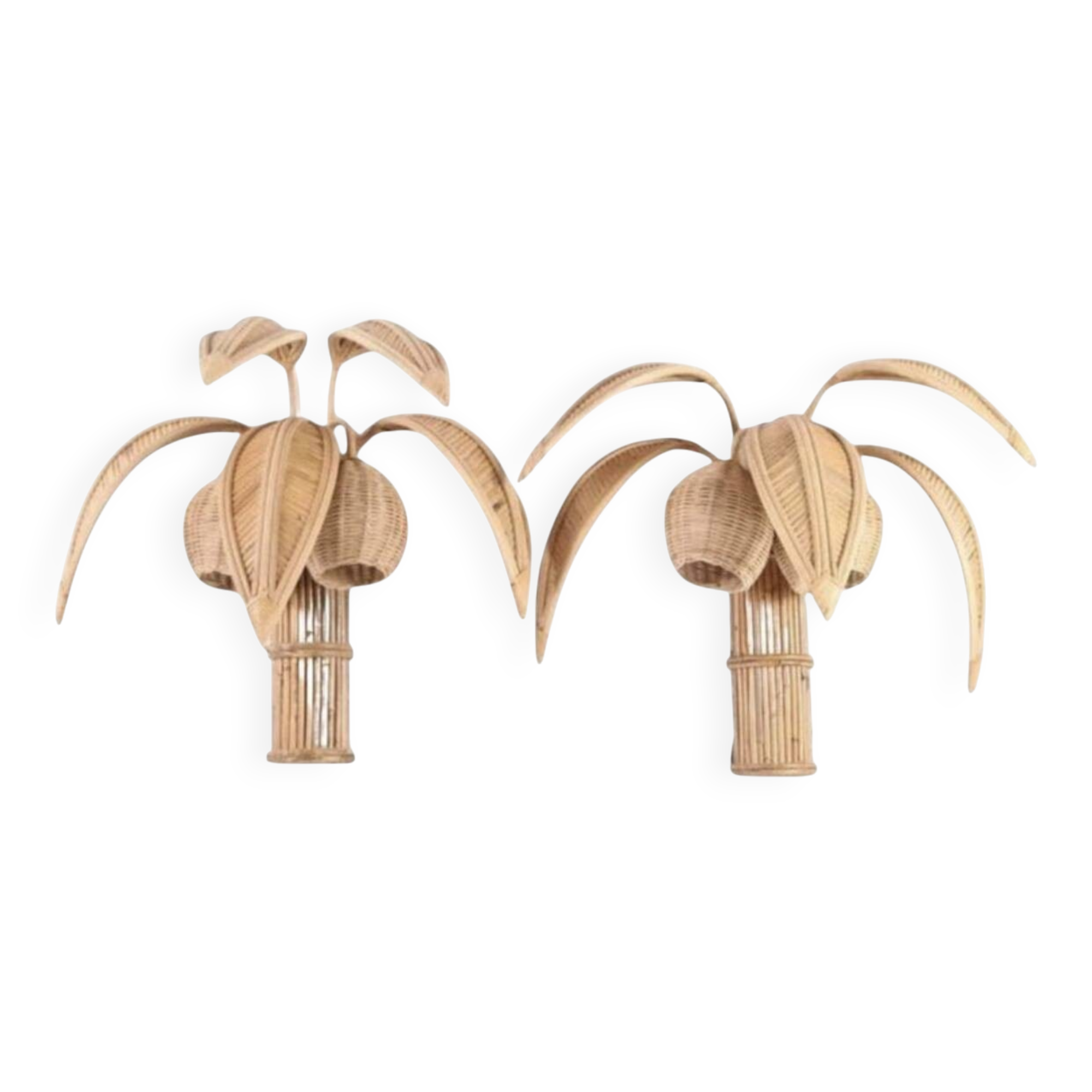 Pair of "coconut/palm" wall lights in rattan