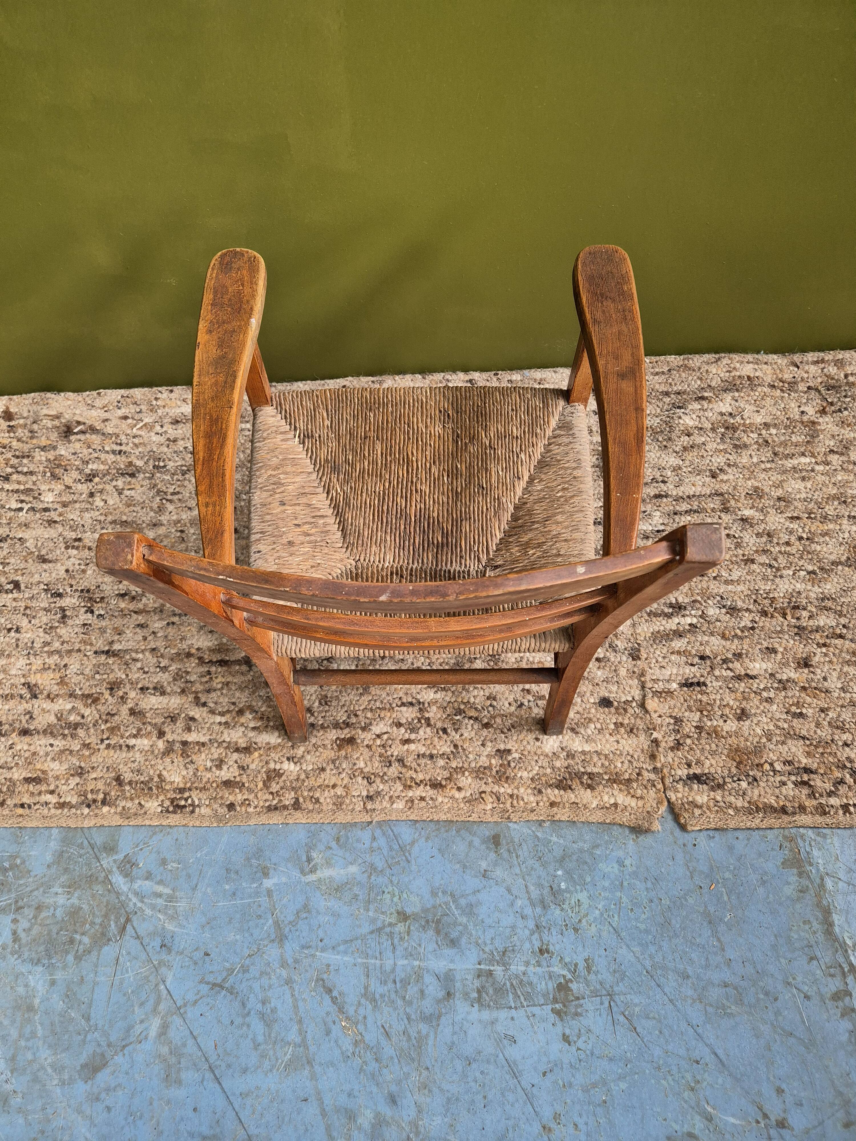 Straw and wood armchair