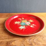 Old Red Plate Signed - Hand-Painted Floral Decoration