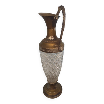 Vintage Carafe in Cut Glass and Brass