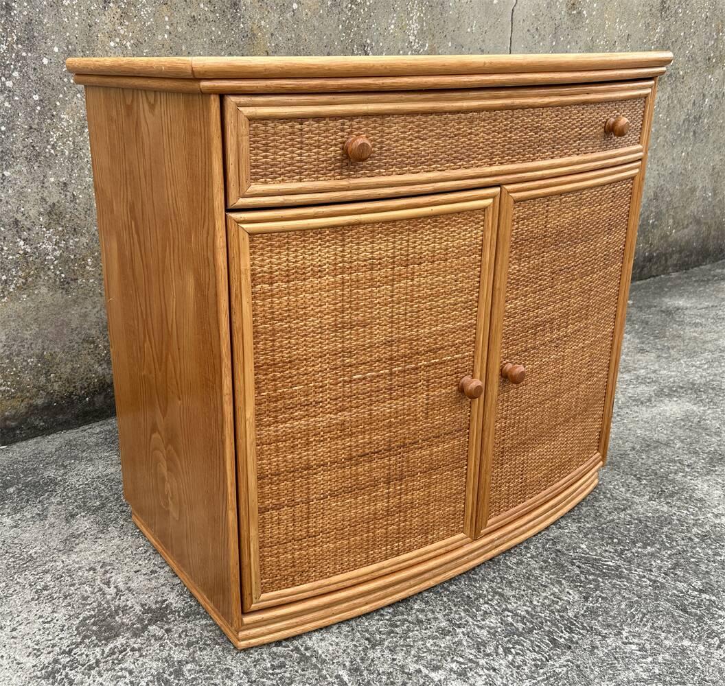 Vintage low sideboard, Exodia, bamboo and rattan, 80s