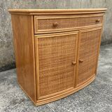 Vintage low sideboard, Exodia, bamboo and rattan, 80s
