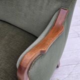 1960s, Danish highback armchair, green furniture velour, teak wood.
