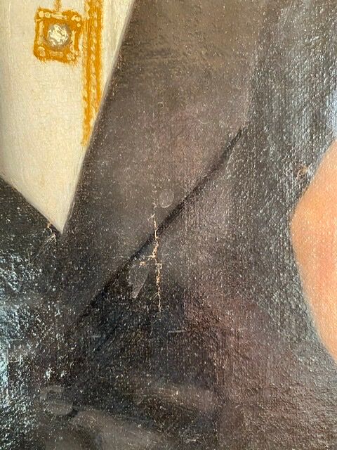 Ancient painting , portrait of a man signed A Delmére and dated 1845