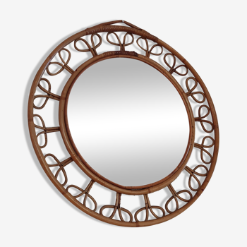 Miroir vintage biseauté en rotin 52,5cm