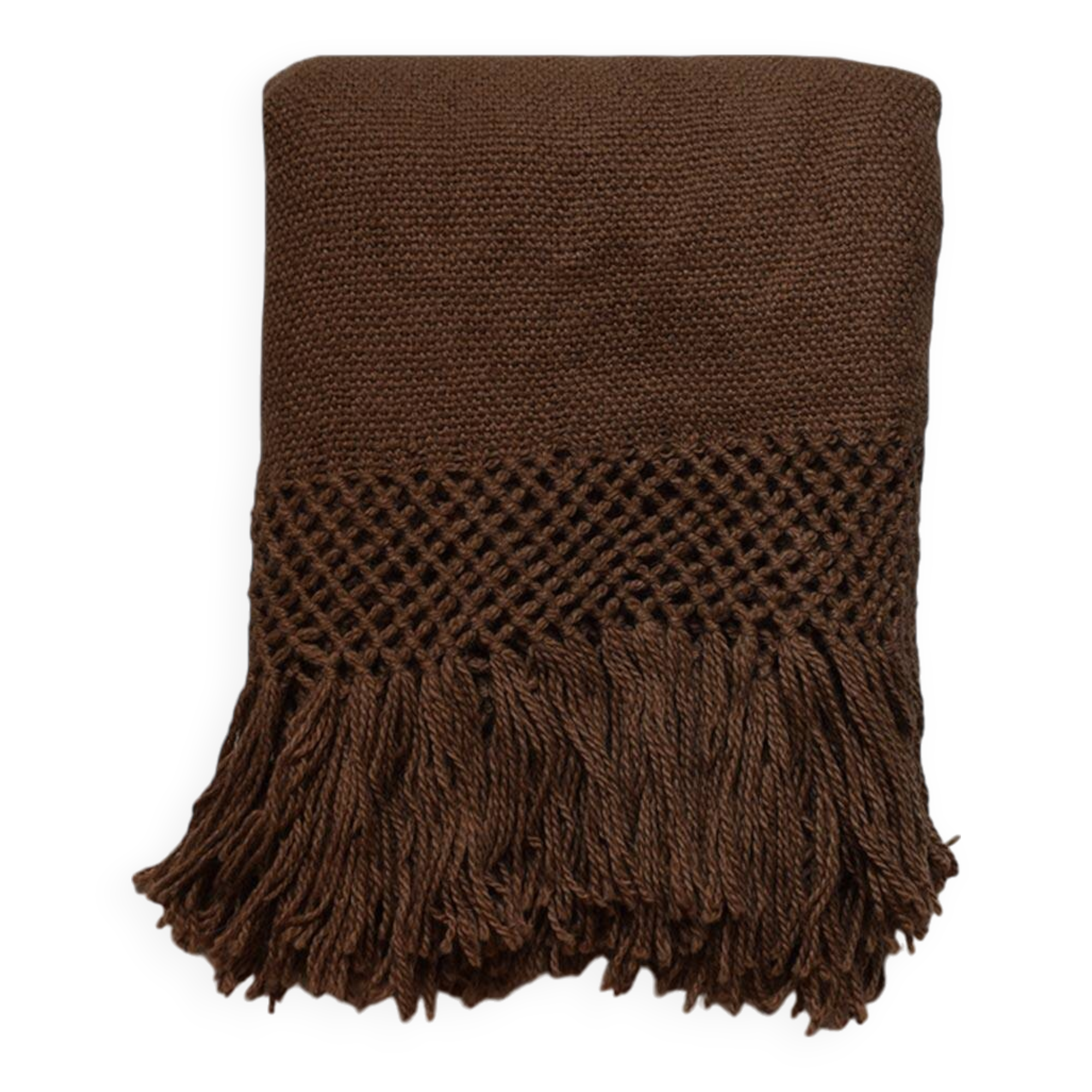 Plaid tissé main 100% pure laine de lama marron