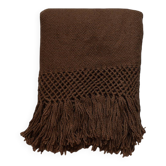Plaid tissé main 100% pure laine de lama marron