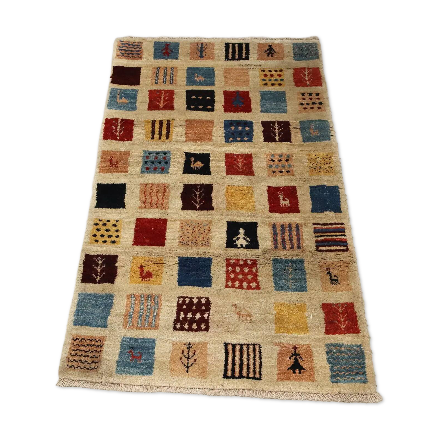 Ancient Asian wool rug, thick knotting, handmade 35 x 61 in.