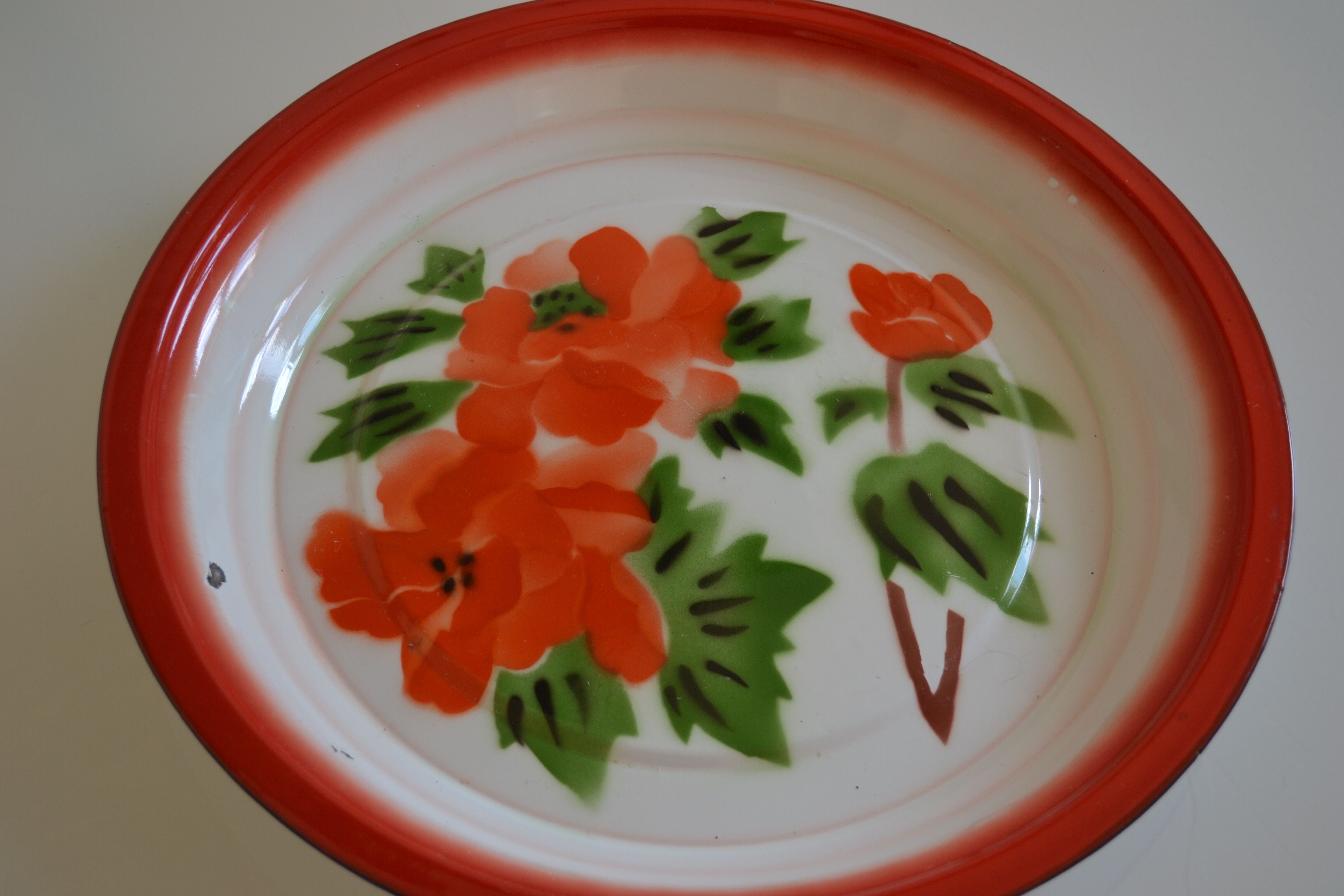 Vintage sheet metal enamelled floral tray