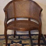 Half-moon rattan and hardwood armchair, early 20th century