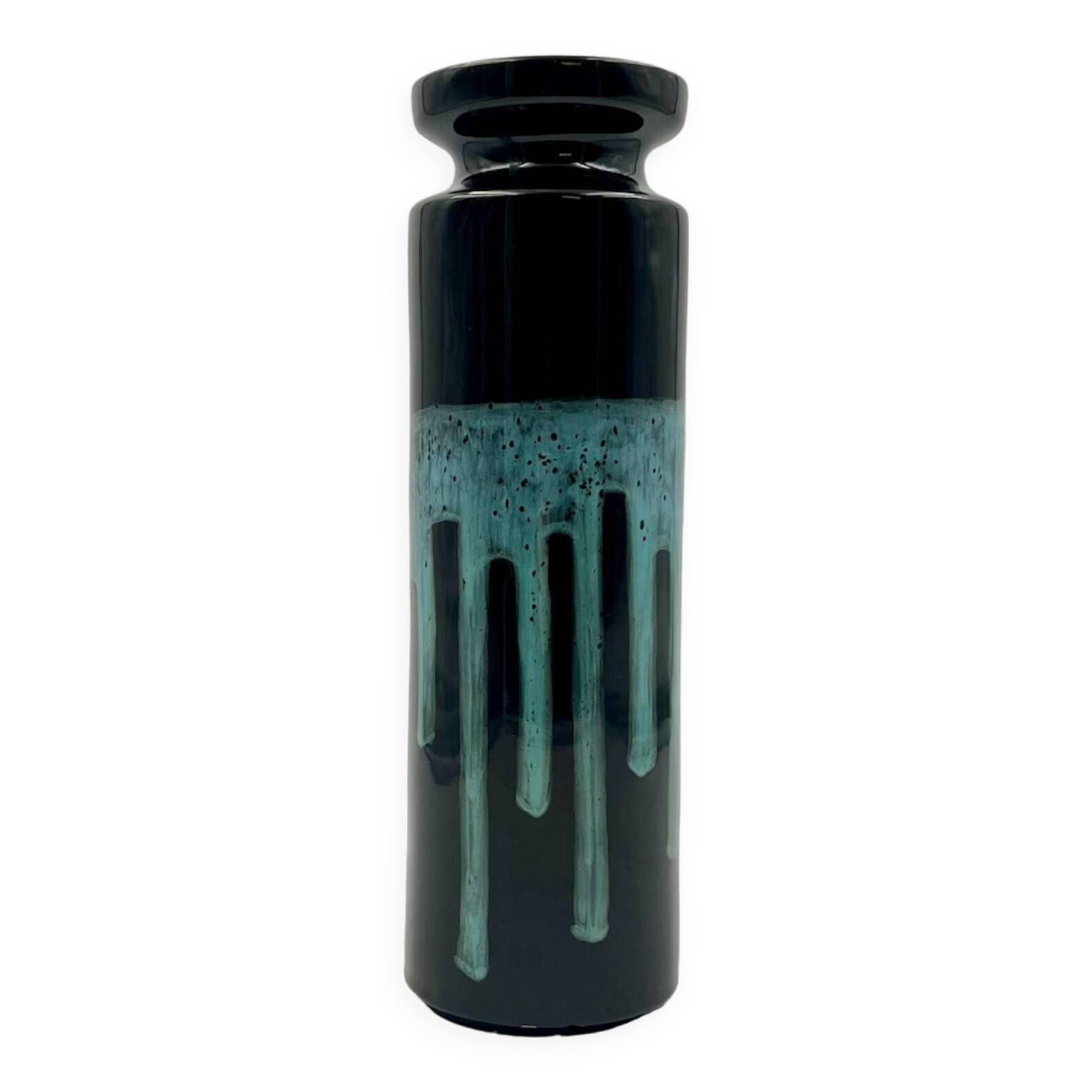 Vintage 60s Ceramic Italian Handmade Vase – Caruso Design Politi Recanati - Black Base with Turquois