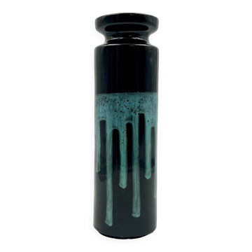 Vintage 60s Ceramic Italian Handmade Vase – Caruso Design Politi Recanati - Black Base with Turquois