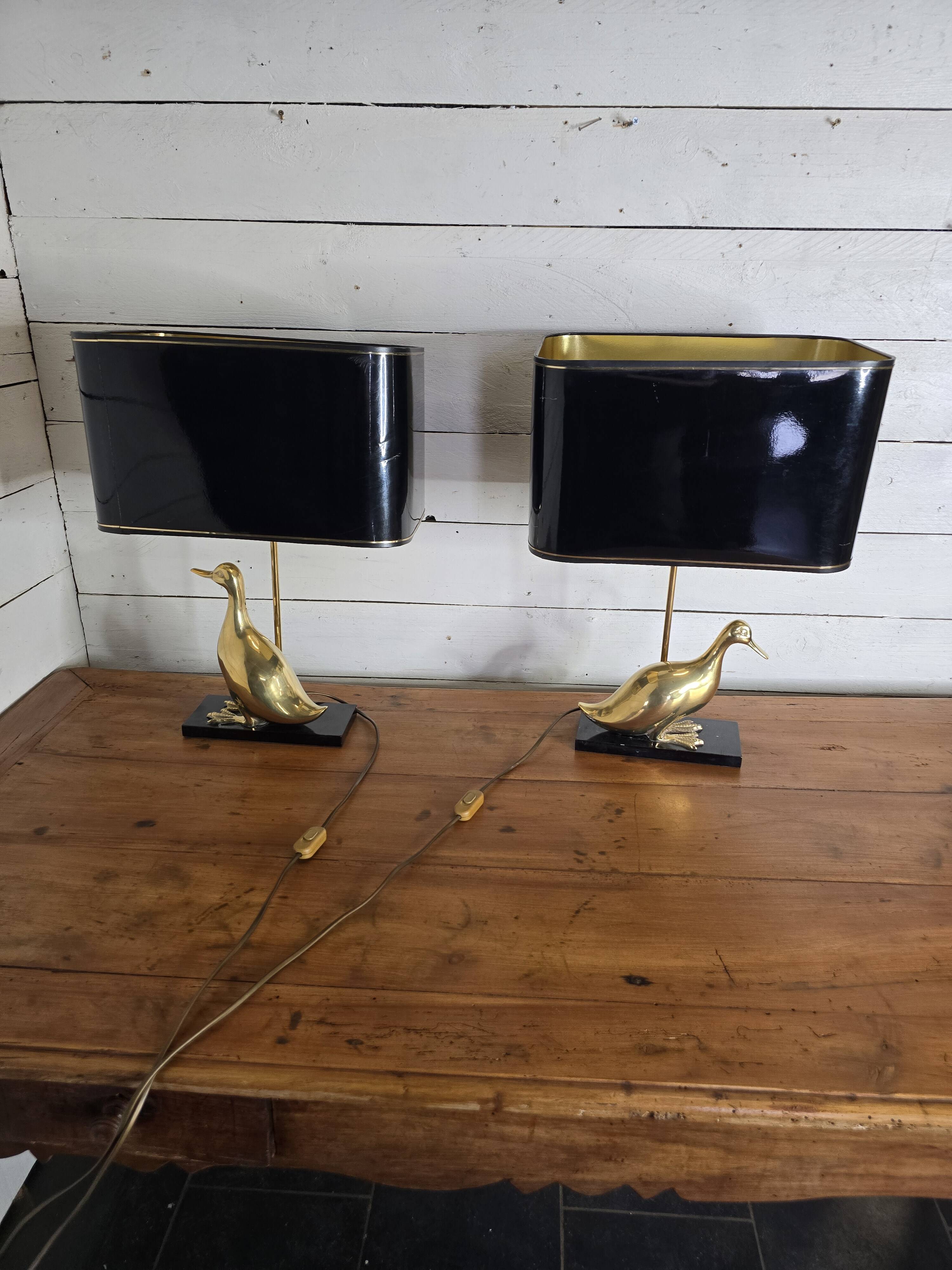 Pair of 70s table lamps featuring a brass duck