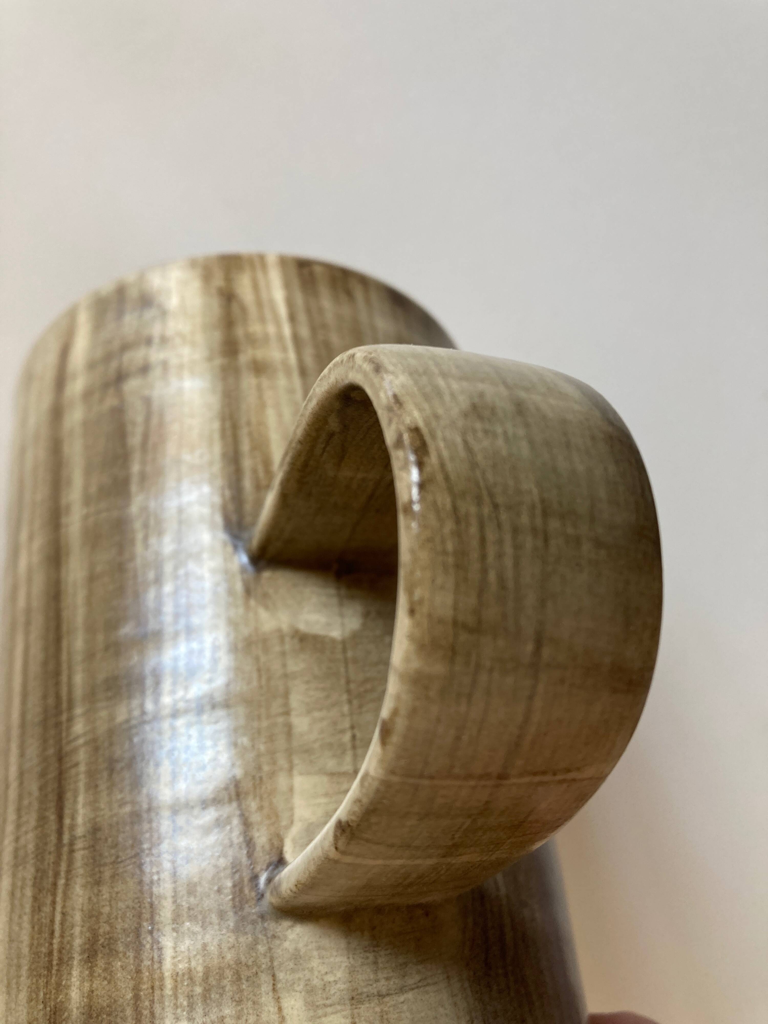 Pottery pitcher vase faux wood decor 1970 to identify