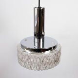 French mid-century glass & chrome pendant ceiling light, c.1960s