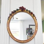 Golden wooden mirror with flowers 38 x 32 cm