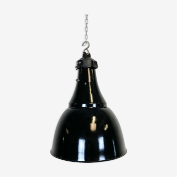 Industrial black enamel bauhaus pendant lamp, 1930s