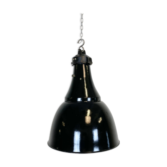 Industrial black enamel bauhaus pendant lamp, 1930s