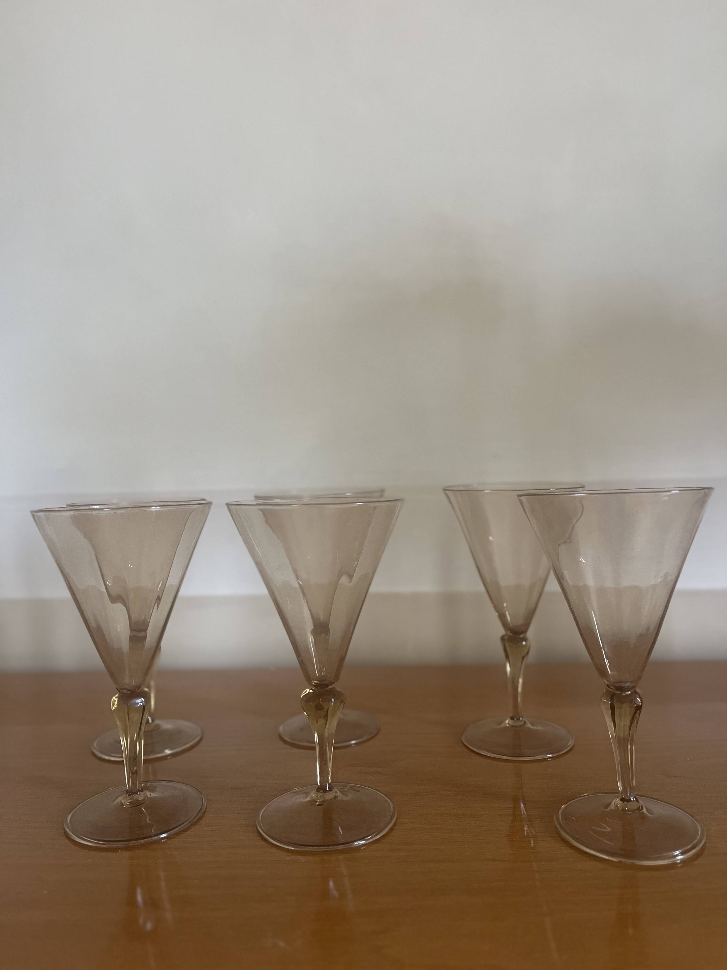 6 Art Deco Murano glass water glasses by Venini by Vittorio Zecchin