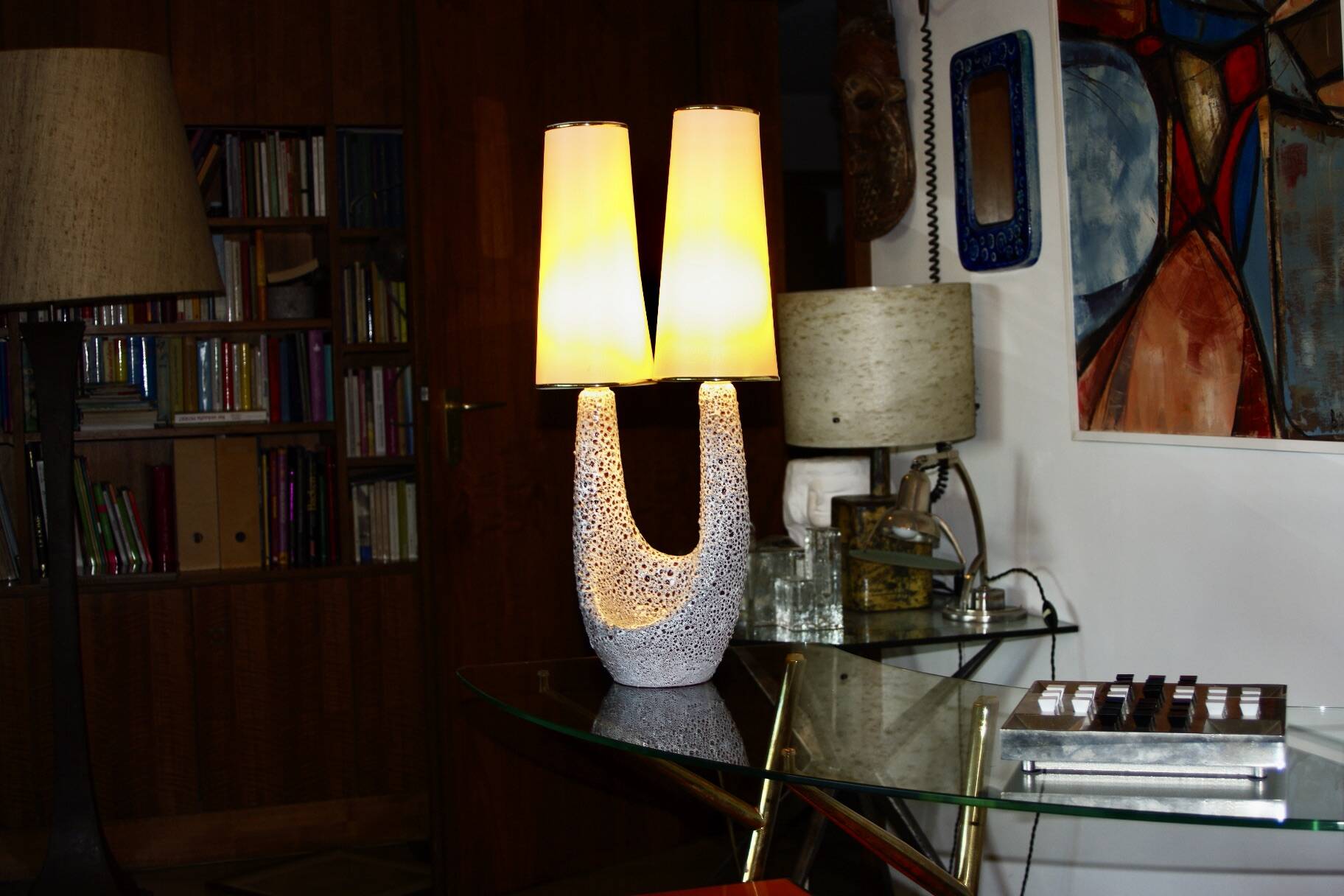 Large ceramic free figure lamp signed Le Vaucourt Vallauris