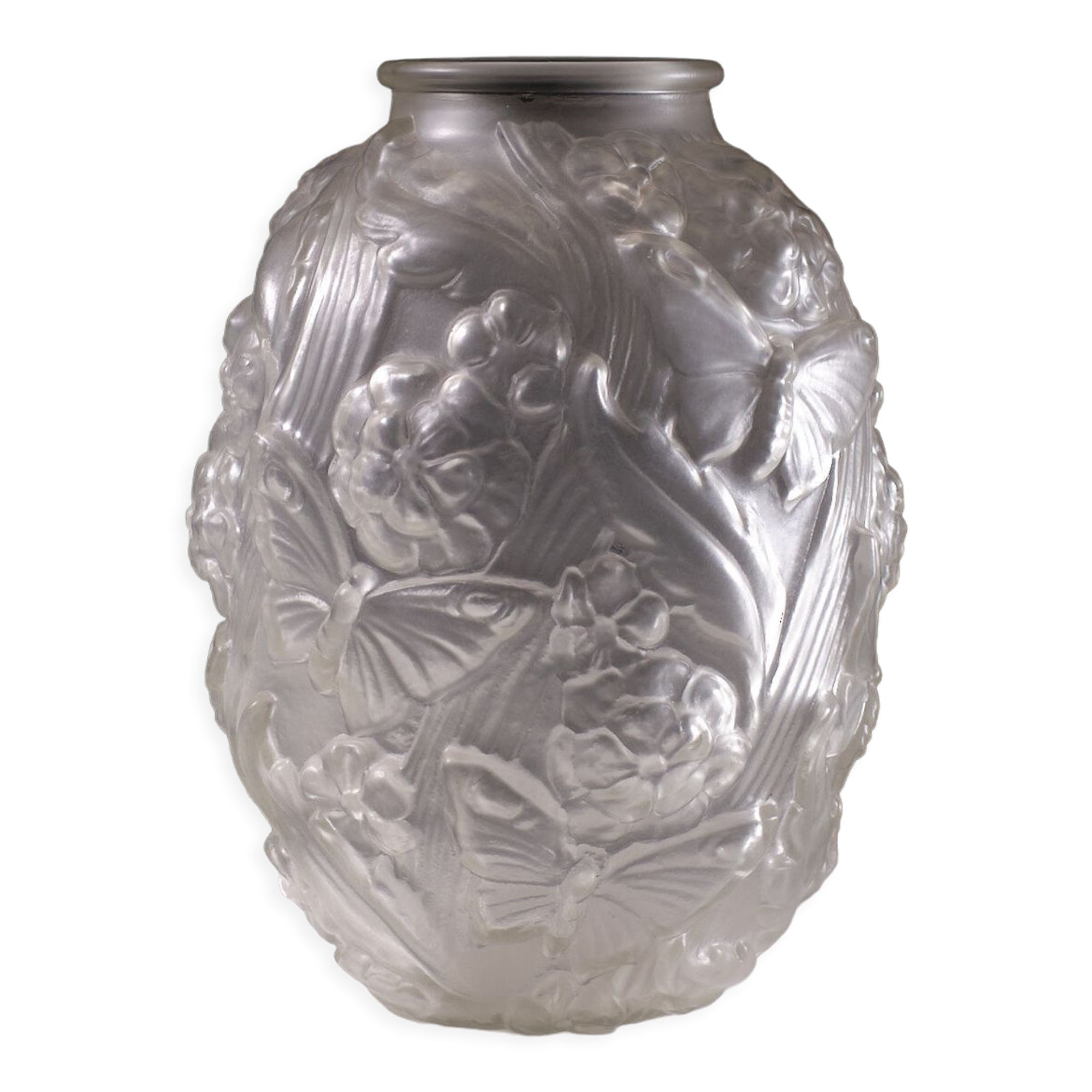Satin pressed glass art deco vase, 1930s