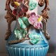 blue and pink art deco polychrome dabbling vases with floral decoration