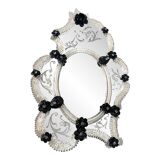 Venetian Black Floreal Hand-Carving Mirror in Murano Glass Style