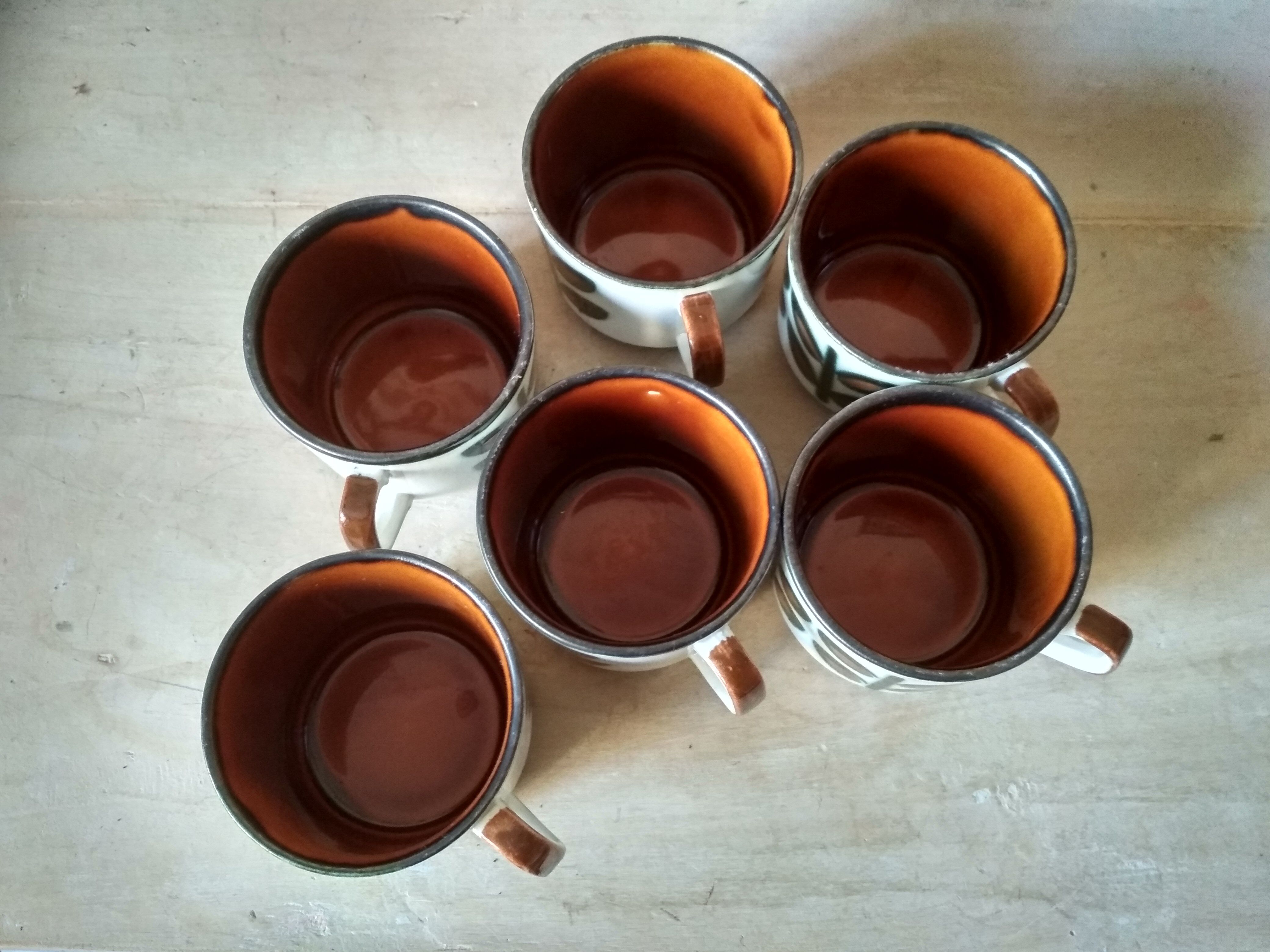 Set of 6 tea or coffee cups, ceramic Boch series Rambouillet in the 1960