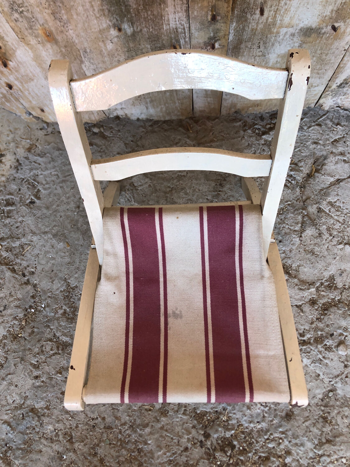 Chaise pliante enfant bebe bois et assise tissu vintage