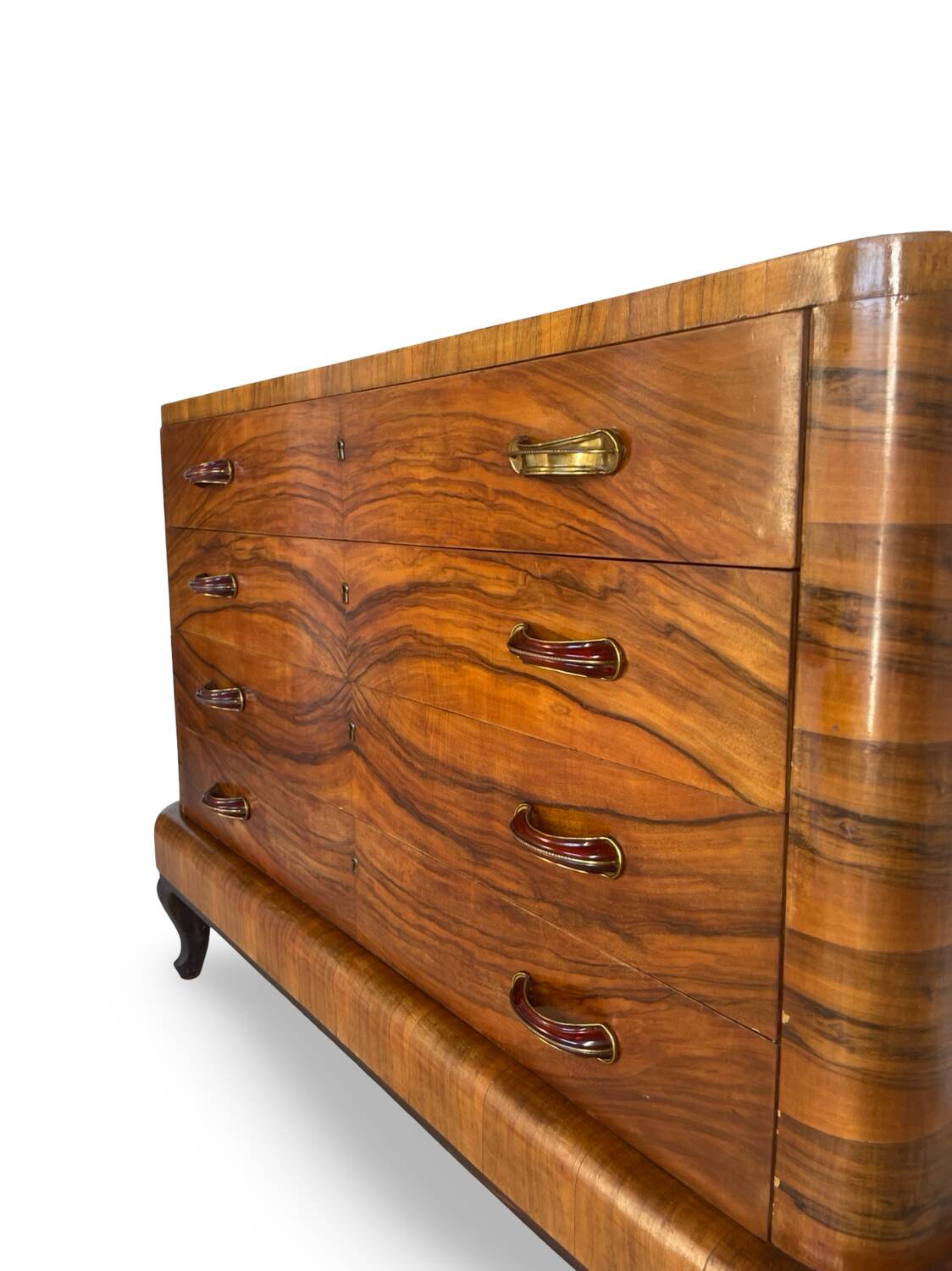 Commode italienne Art déco en ronce de noyer, années 1930