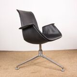 Danish armchair in black leather and chromed steel, model fk 6725 or “tulip chair” by preben fabricius