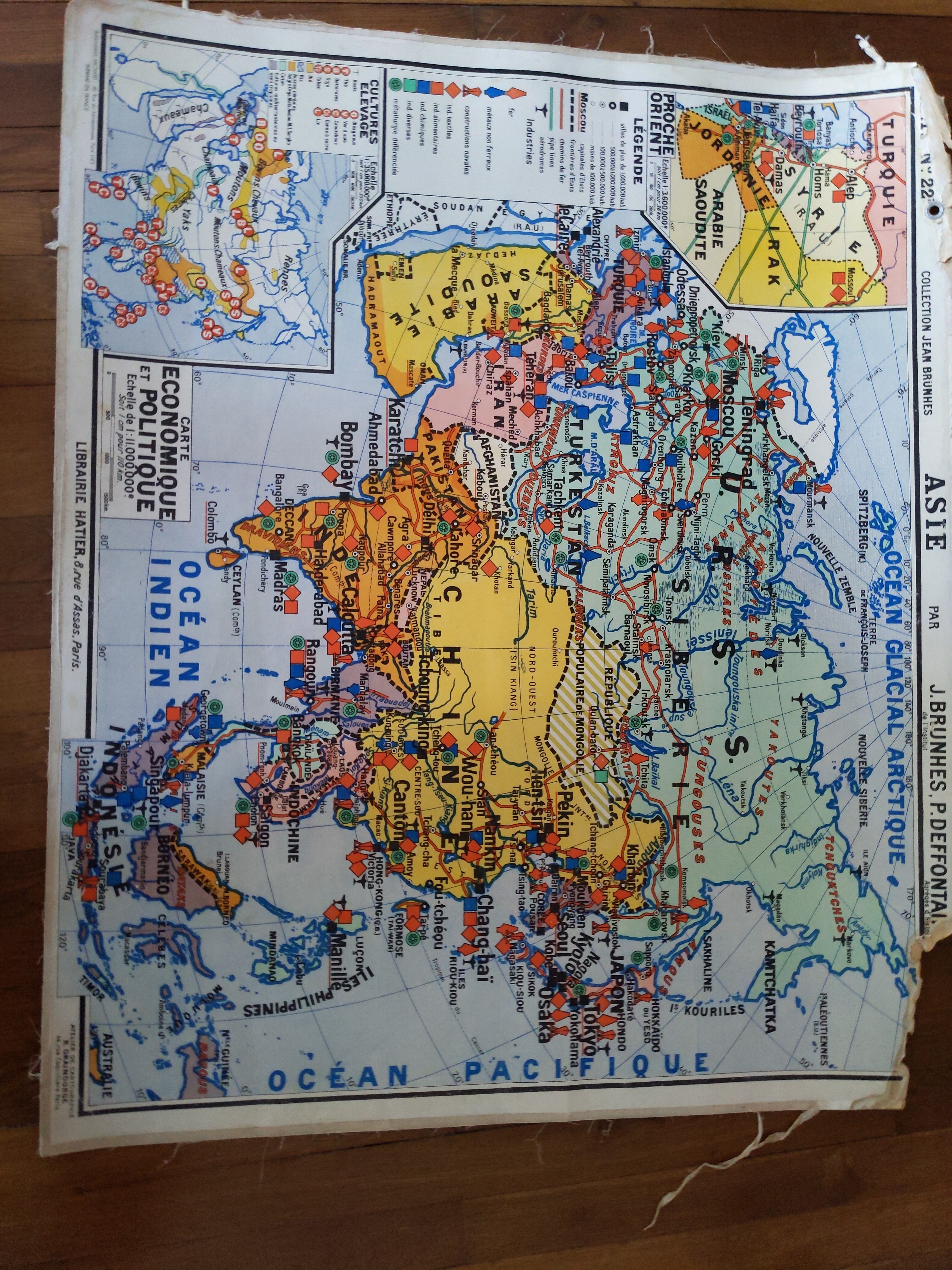 Old map Hatier Asia lablache vidal