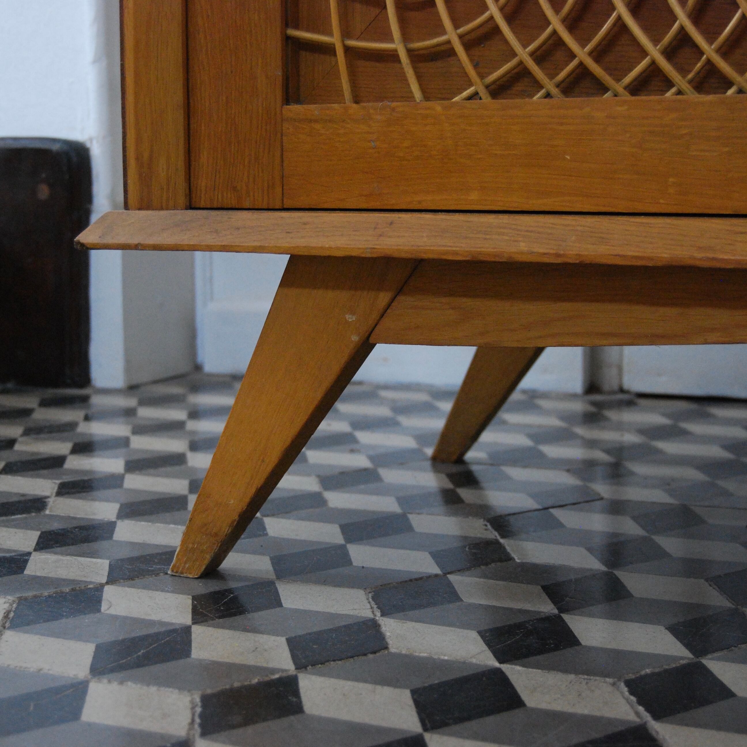 Cabinet vintage wood and rattan