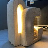Lampe brutaliste en pierre de calcaire signé A.C. Masson 1970
