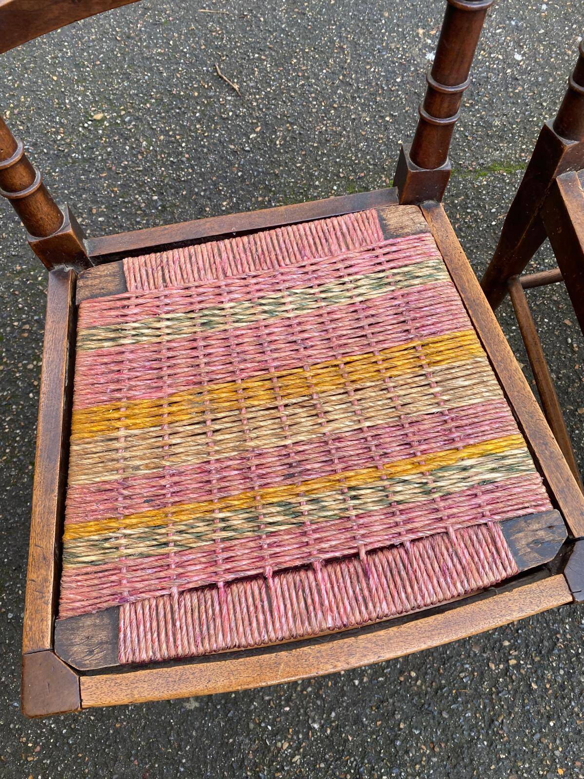 Two 19th-century carved chairs in solid wood and woven rope
