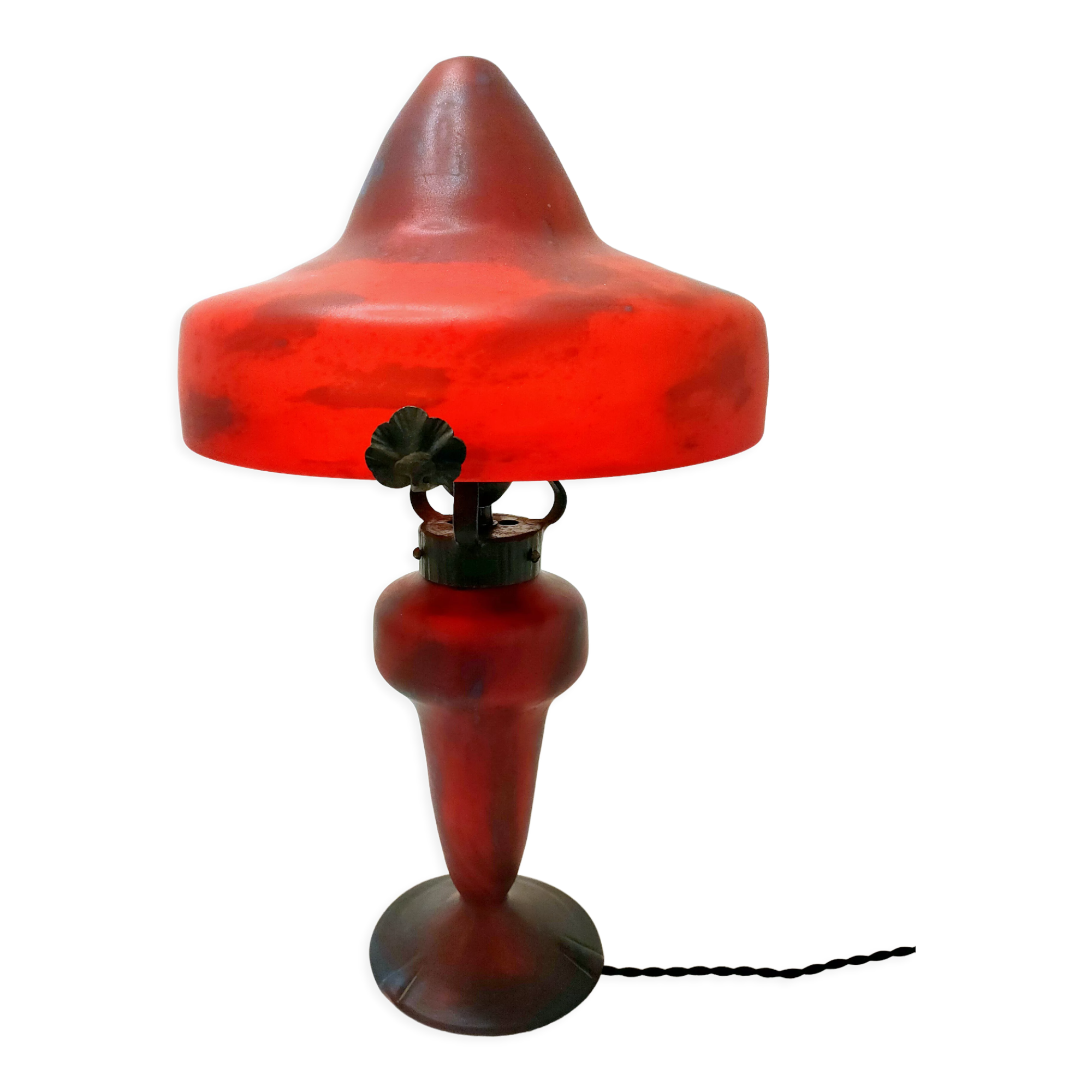 Champignon art-nouveau lamp signed schneider charles - foot and lampshade in glass paste